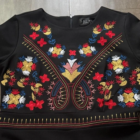 Elegant Black Embroidered Dress - Picture 3 of 6